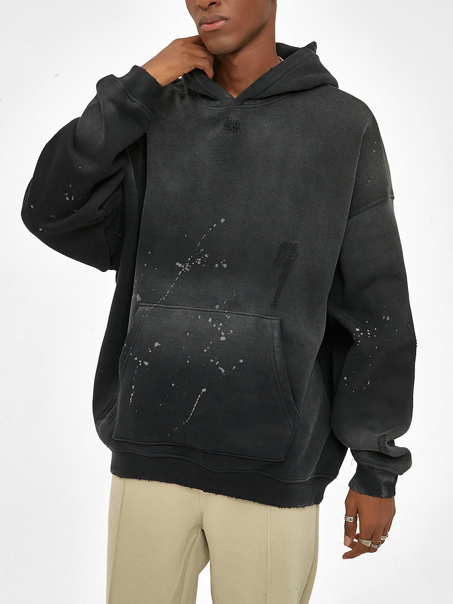 Vintage Washed Frayed Fleece Hoodie